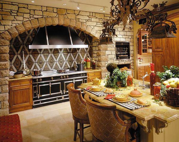 rustic Mediterranean kitchen design ideas stone wall