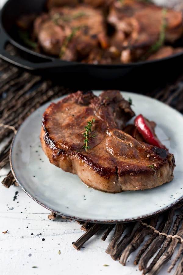 the perfect skillet baked chops with shallots red wine and apples
