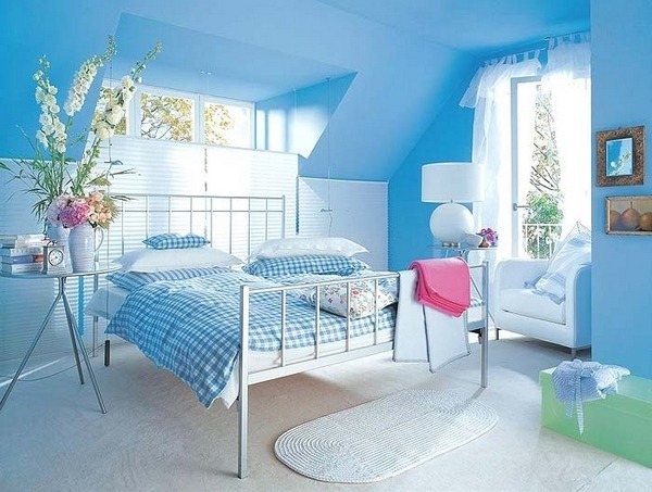 bedroom metal bed frame blue wall color