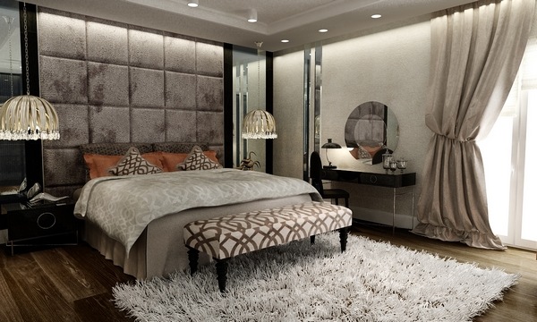elegant master bedrooms accent wall shaggy rug