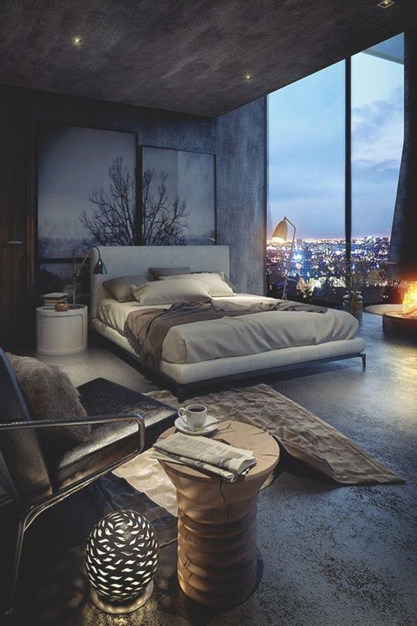 industrial style bedroom design ideas with fireplace