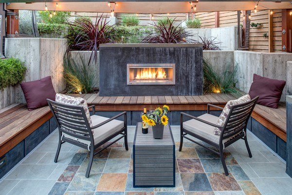 outdoor gas fireplace contemporary backyard design ideas