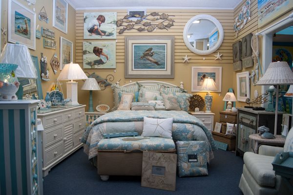 coastal decor beach theme in bedroom interior