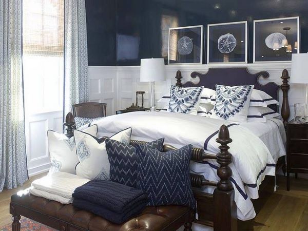 exclusive bedroom decoration marine theme dark wood furniture