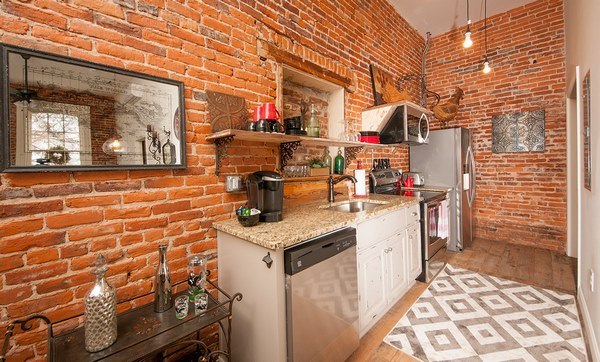 exposed brick walls in kitchen interior design industrial style