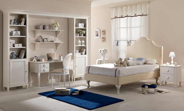 girls bedroom design ideas with white furniture and upholstered bed