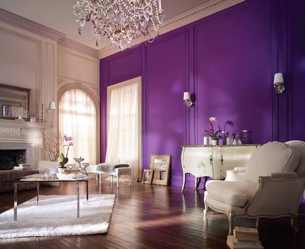 luxury living room ideas purple wall color white furniture