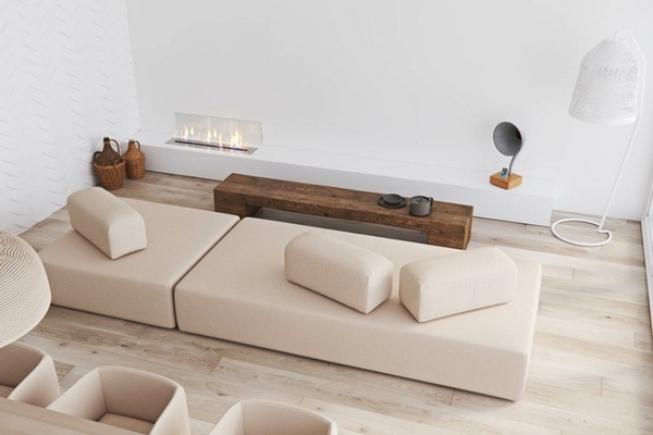 minimalist sofa fireplace wood floorings