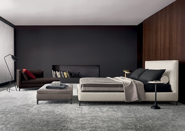 modern bedroom design black accent wall white bed frame