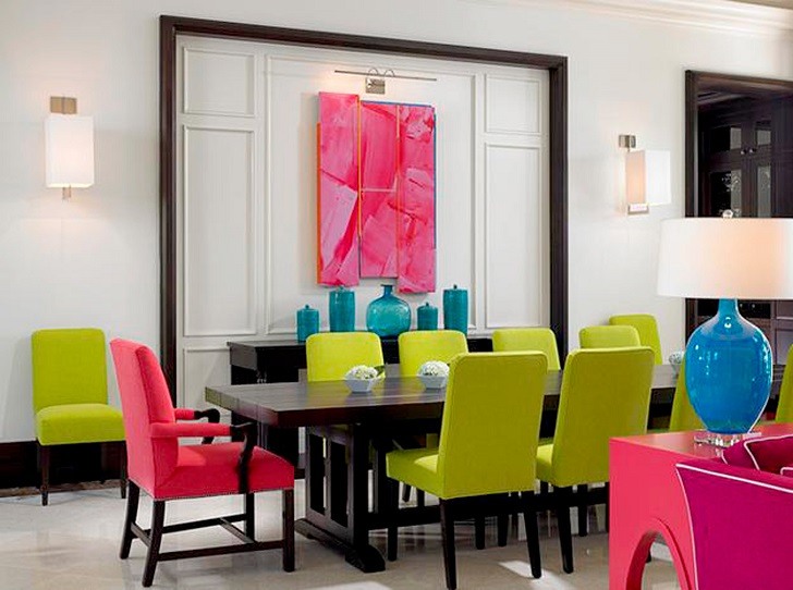 modern dining room triardic color scheme green blue and red shades
