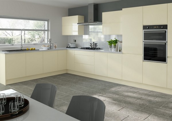modern kitchen design vanilla and gray color scheme