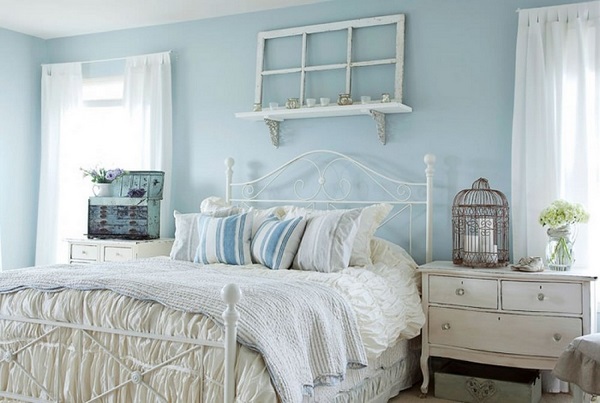 pale blue and white bedroom color scheme vintage style decor