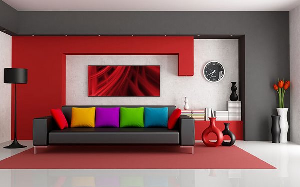red accent wall gray white wall color living room color schemes