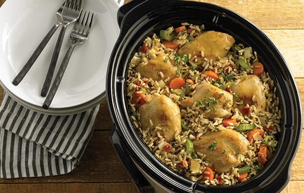 slow cooker chicken thighs recipes rice and vegetables