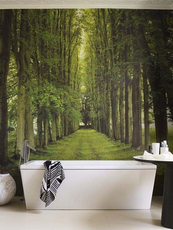 small bathroom design ideas freestanding tub photo wallpaper forest theme
