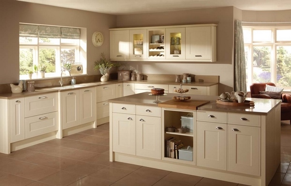 vanilla kitchen cabinets warm color scheme beige
