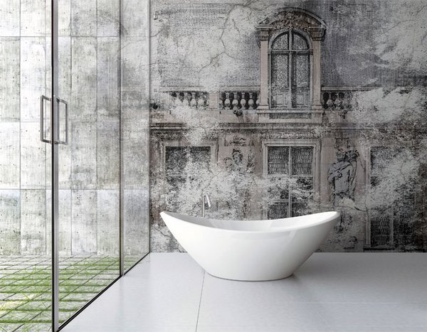 wallpaper for bathroom graphic art modern design ideas