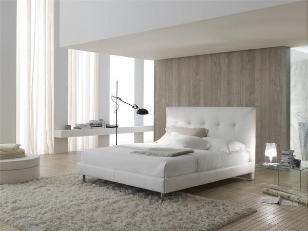 white bed design with tufted headboard beige shaggy rug