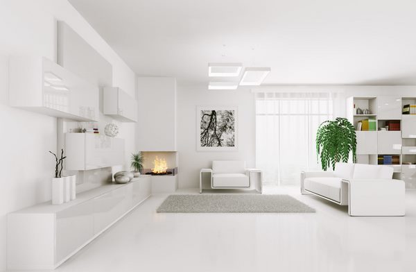 white color scheme minimalist style furniture fireplace