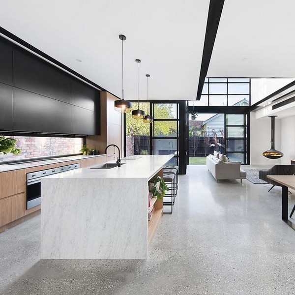 Concrete flooring ideas contemporary kitchen open plan home