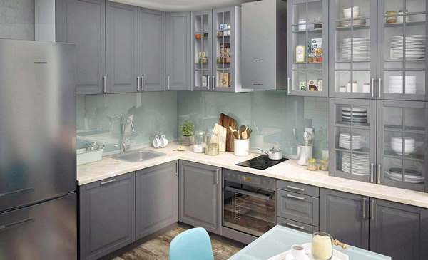 Gray kitchen interior design ideas glass cabinets fronts