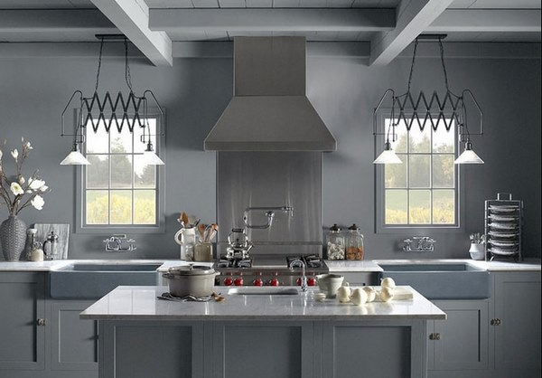 Gray kitchen interior design ideas granite countrtops modern light fixtures