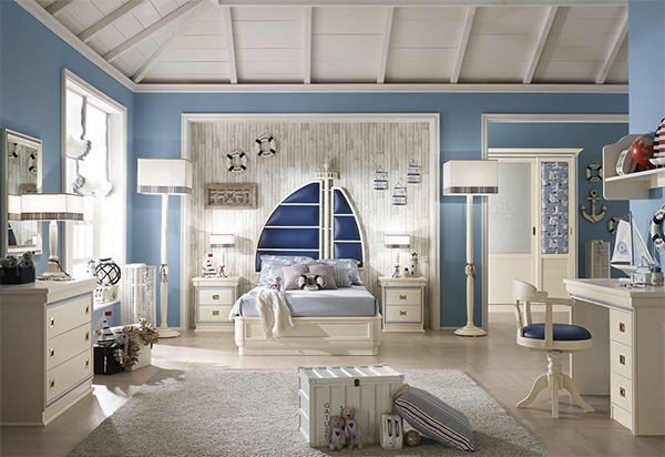 best nautical decor in kids bedroom ideas blue wall paint white furniture