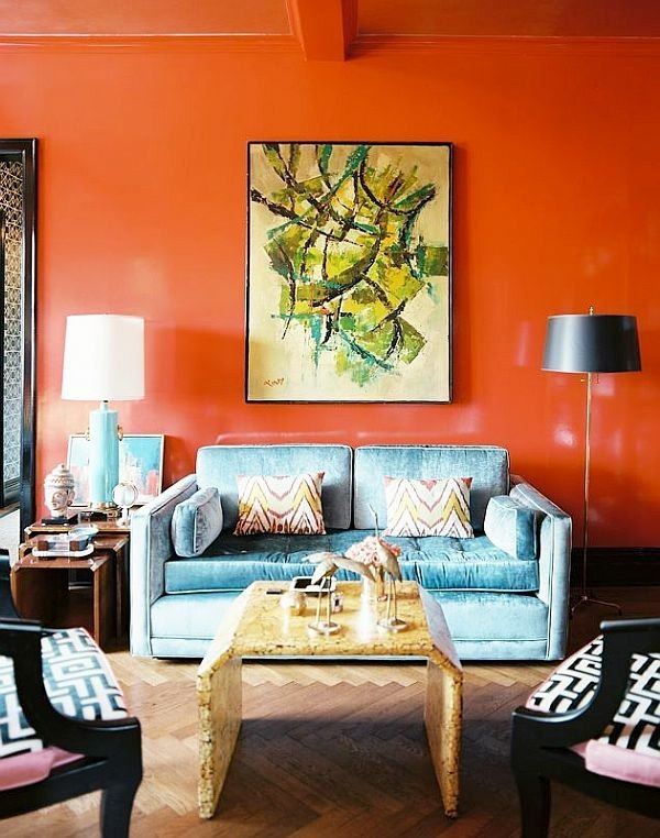 blue orange complementary colors ideas eclectic living room