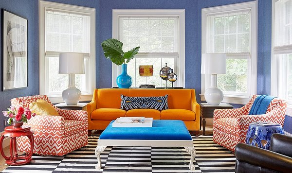 blue orange living room design creative vibrant colors