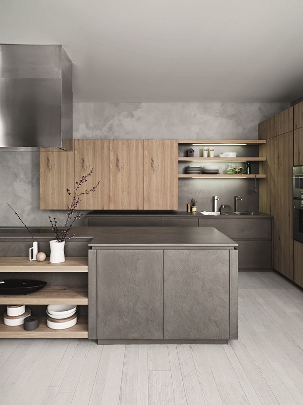 contemporary kitchen cabinet colors gray and wood