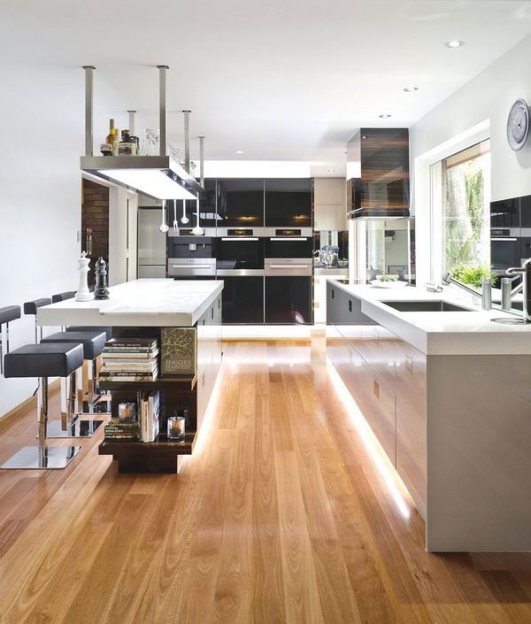 contemporary kitchen design with laminate floor