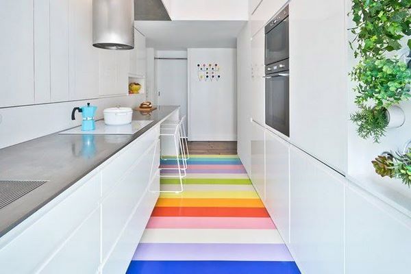creative kitchen design ideas white cabinets colorful rubber floor