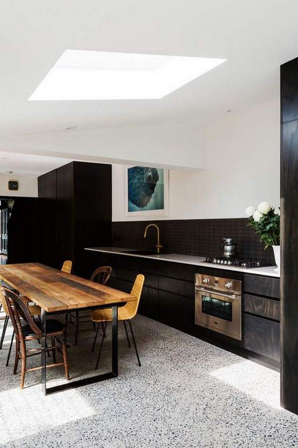 kitchen design black cabinets terazzo floor
