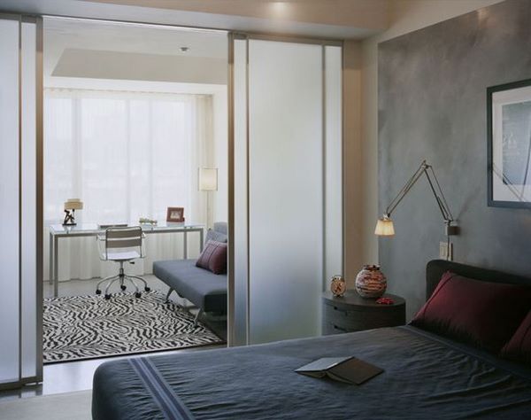 modern bedroom ideas with home office sliding doors