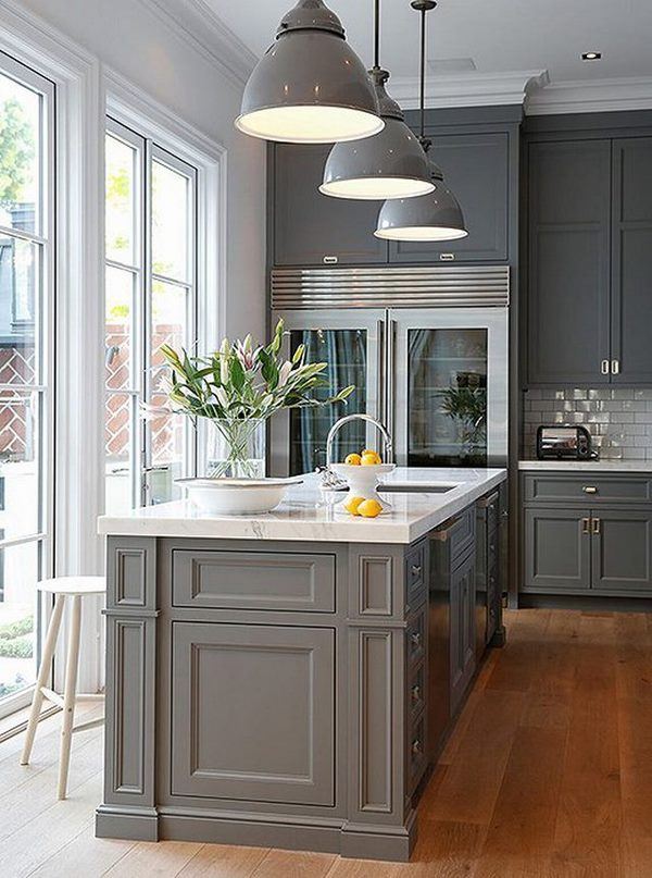modern gray kitchen interior design ideas wood flooring natural light