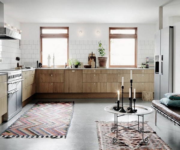 modern kitchen ideas concrete floors wood cabinets