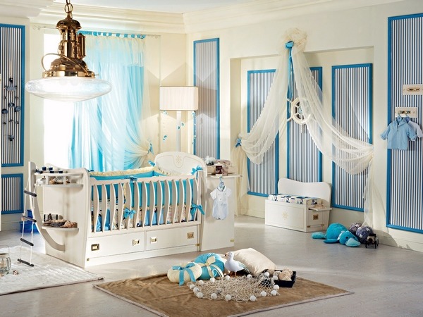 nursery room decorating ideas blue white nautical theme