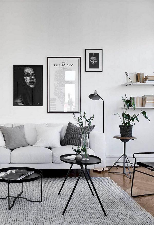scandinavian style home interior design black white gray carpet
