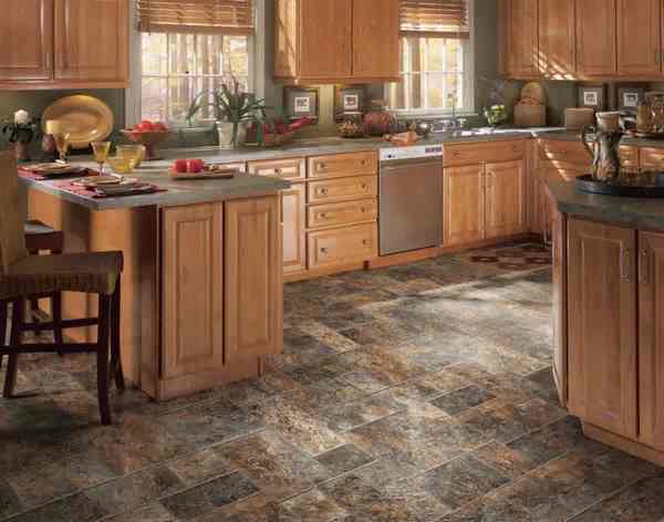 traditional kitchen design travertine floor tiles wood cabinets