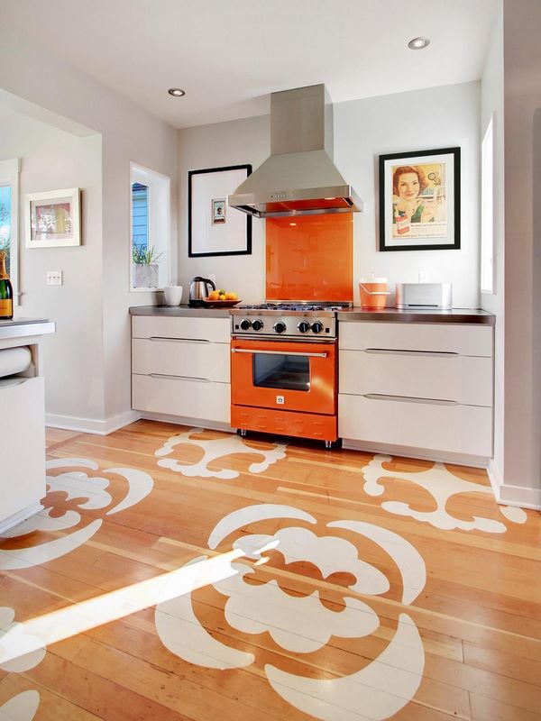 wood kitchen floor decorating stencils DIY kitchen remodel