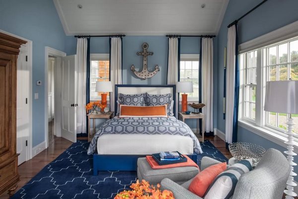 Complementary color schemes contrasting combinations blue and orange bedroom decor