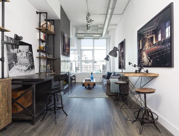 DIY industrial shelves loft apartment design ideas