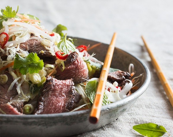Vietnamese style beef salad with noodles