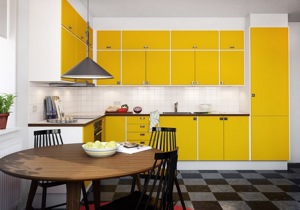 Yellow kitchen cabinets ideas round dining table