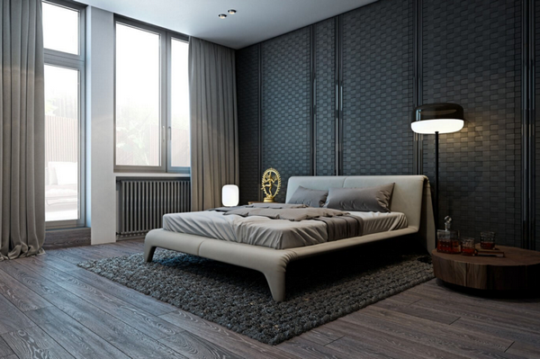 anthracite gray wall color modern bedroom upholstered bed