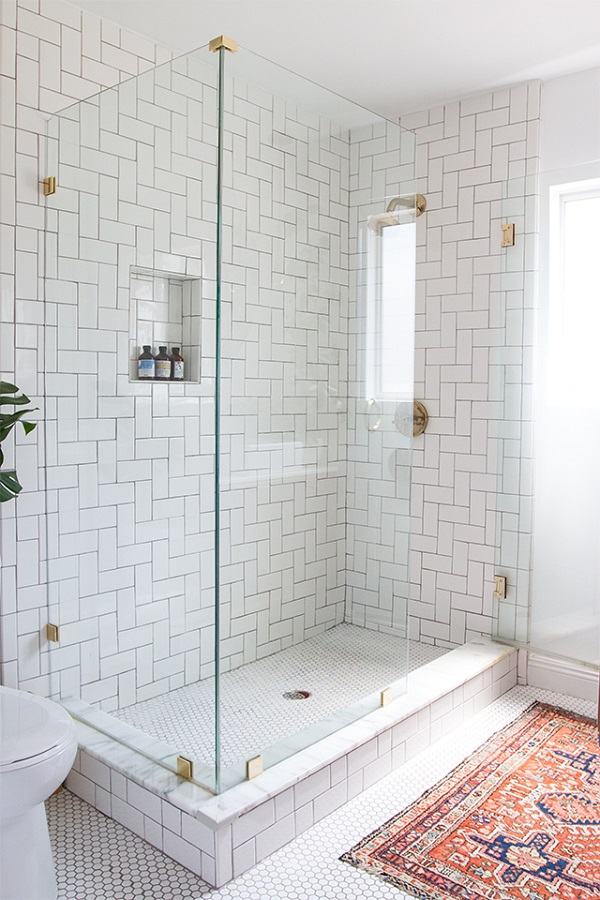 bathroom design frameless shower glass walls white tiles