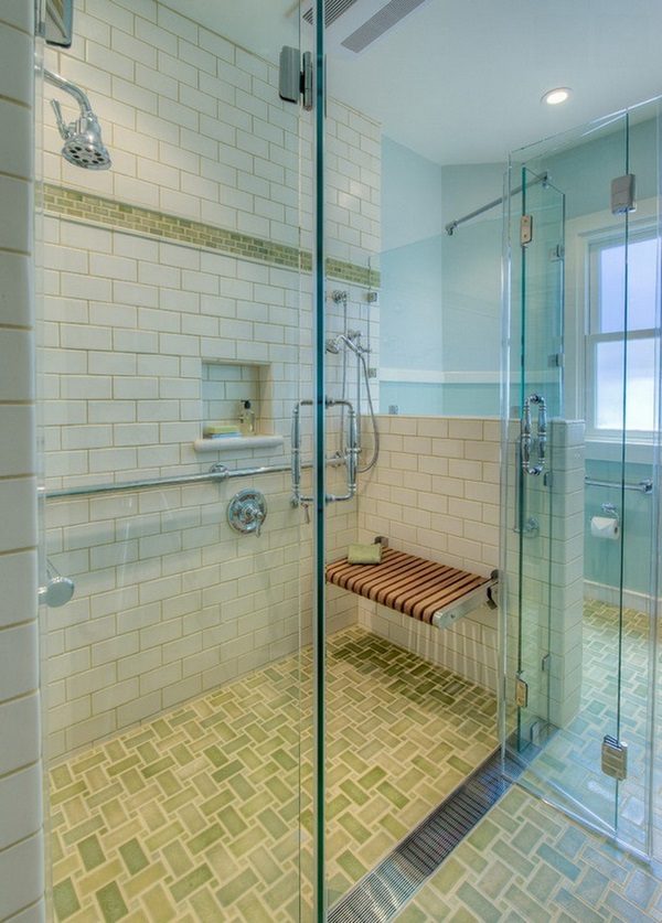 bathroom design shower bench frameless glass walls