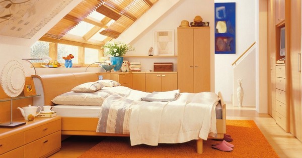 bedroom color scheme ideas orange shades wooden furniture
