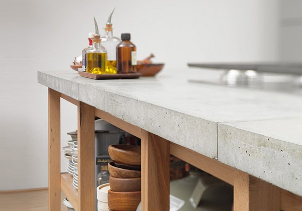 concrete and wood kitchen storage cabinets worktop ideas