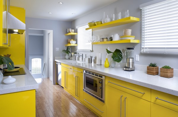 contemporary kitchen design ideas white yellow color scheme